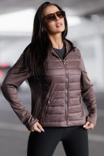 Kurtka pikowana rękaw dzianina – Czekolada, L