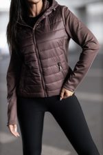 Kurtka pikowana rękaw dzianina – Czekolada, M