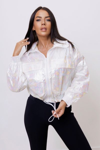 Kurtka wiatrówka panterka holo – Biały, M