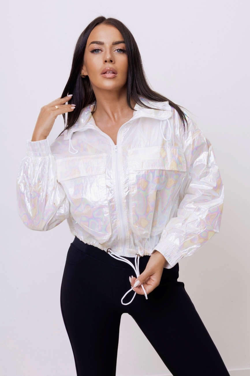 Kurtka wiatrówka panterka holo – Biały, M