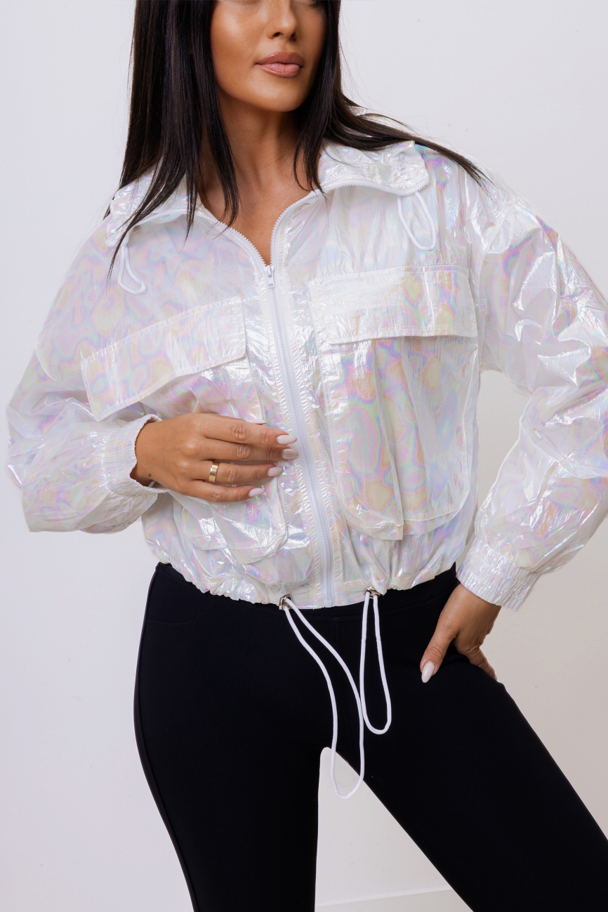 Kurtka wiatrówka panterka holo – Biały, M