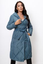 Płaszcz długi z paskiem pikowany X – Morski, 2XL