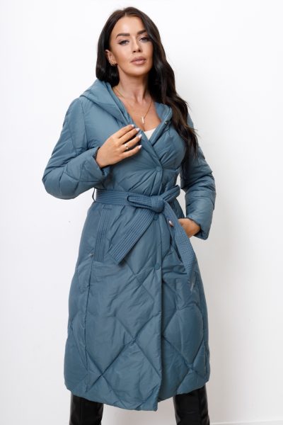 Płaszcz długi z paskiem pikowany X – Morski, L