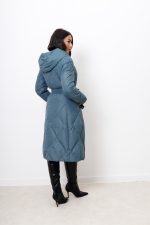 Płaszcz długi z paskiem pikowany X – Morski, M