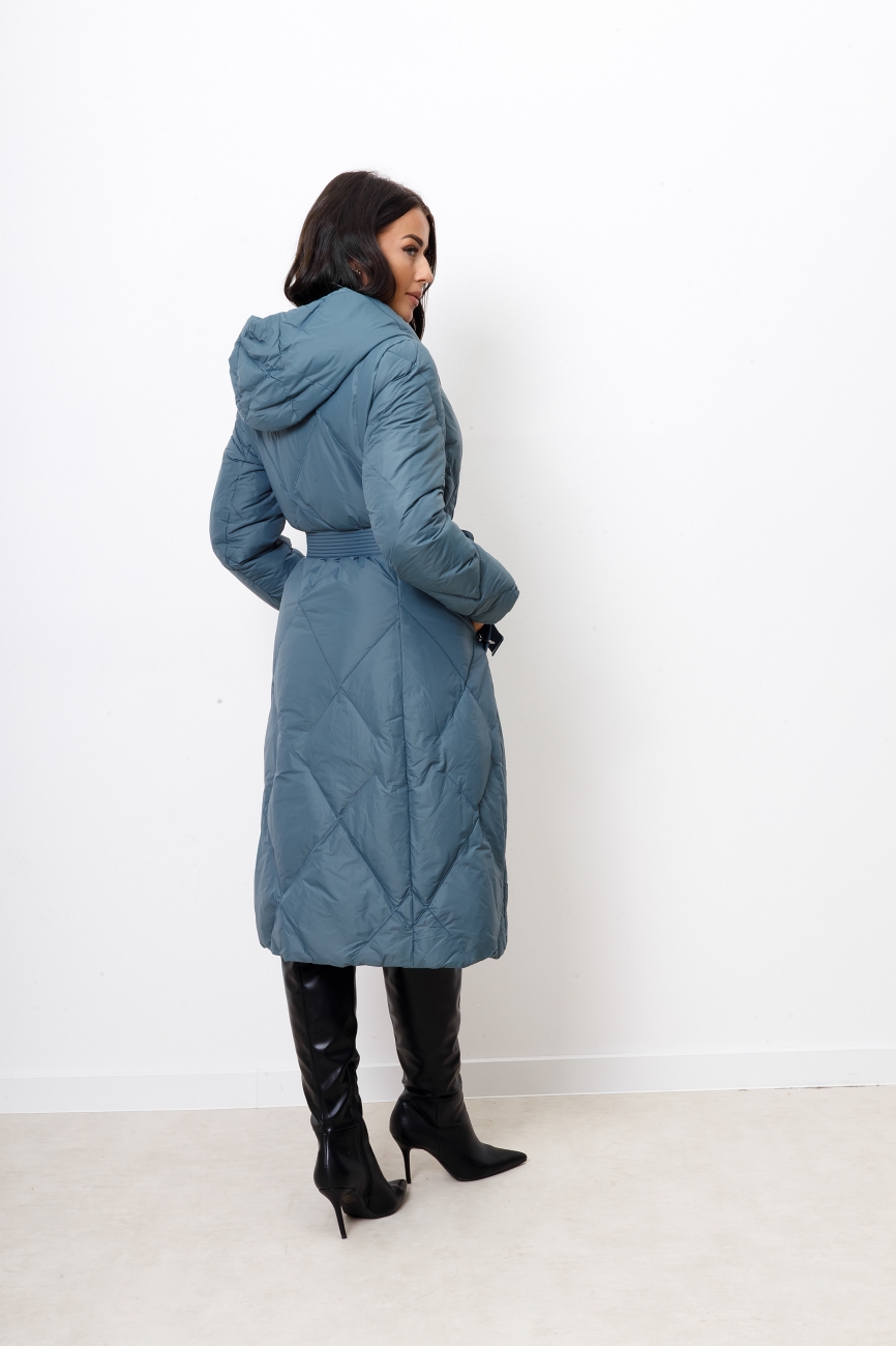 Płaszcz długi z paskiem pikowany X – Morski, S