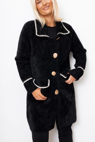 Płaszcz włosek ala alpaka lamówka – Czarny, UNI