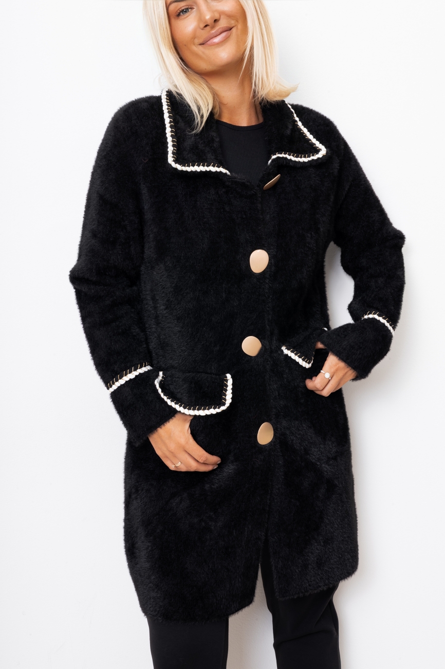 Płaszcz włosek ala alpaka lamówka – Czarny, UNI