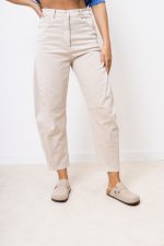 Spodnie jeans przeszycie – Beż, M