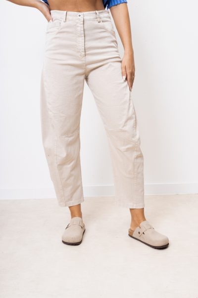 Spodnie jeans przeszycie – Beż, M