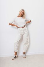 Spodnie jeans przeszycie – Ecru, S