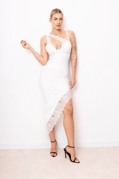 Sukienka skos koronka – Biały, S