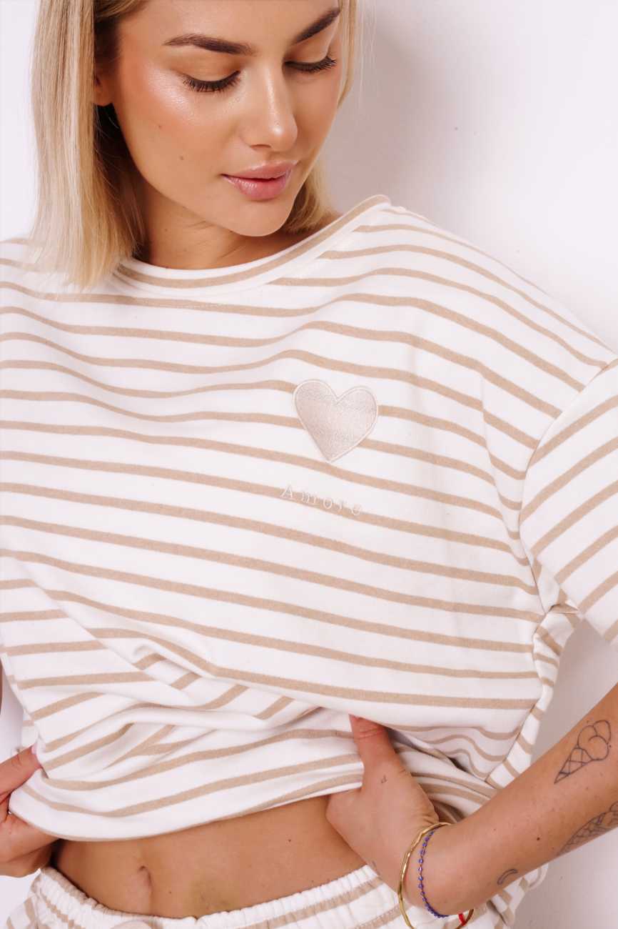 Bluzka paseczki Amore – Beż, UNI