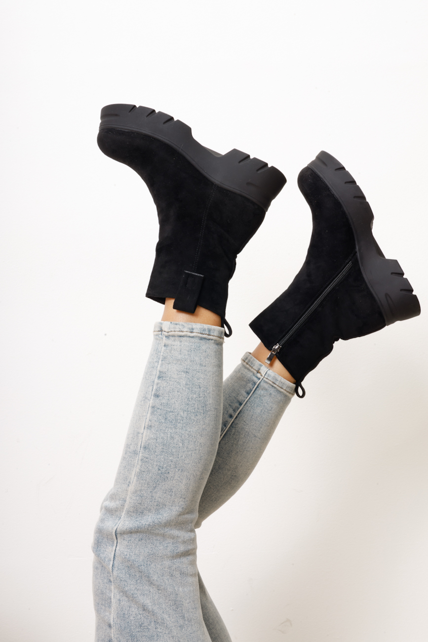 Botki zamsz gruba podeszwa – Czarny, 36