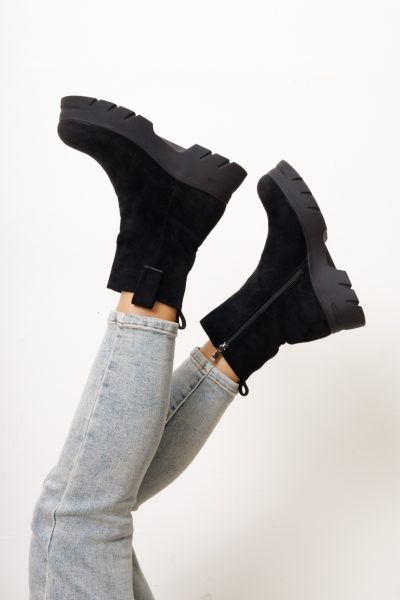 Botki zamsz gruba podeszwa – Czarny, 36