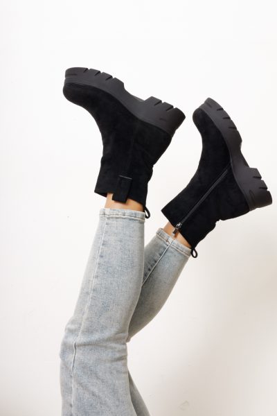 Botki zamsz gruba podeszwa – Czarny, 40