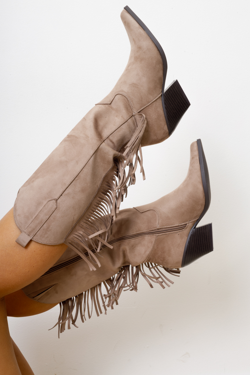 Buty kowbojki frędzle – Beż, 39