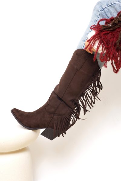 Buty kowbojki frędzle – Czekolada, 40