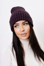 Czapka prążek – Śliwka, UNI