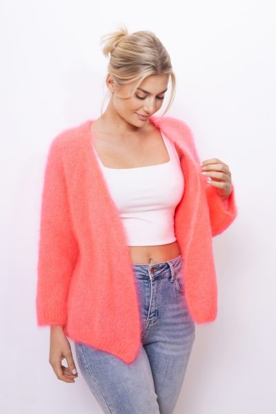 Kardigan krótki Kid moher – Koral neon, UNI