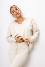 Komplet dzianinka serek kieszonka – Ecru, UNI