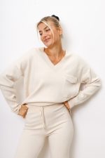 Komplet dzianinka serek kieszonka – Ecru, UNI