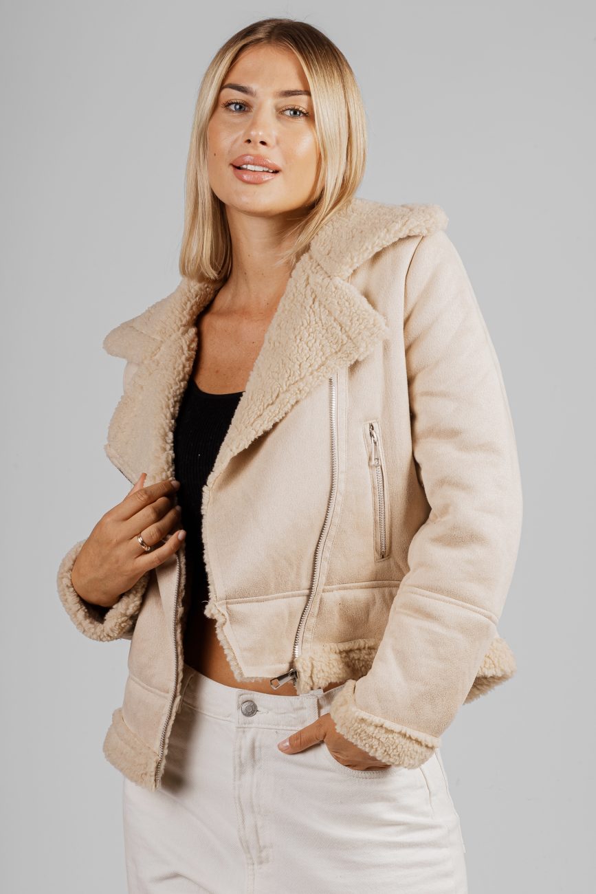 Kożuszek krótki bok zamek – S, Beż