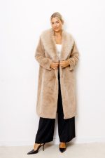 Płaszcz futro długie kołnierz – Beż, UNI