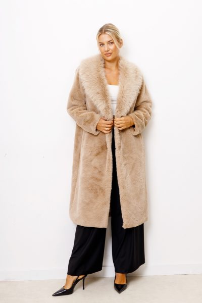 Płaszcz futro długie kołnierz – Beż, UNI