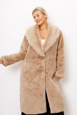 Płaszcz futro długie kołnierz – Beż, UNI