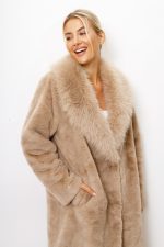 Płaszcz futro długie kołnierz – Beż, UNI