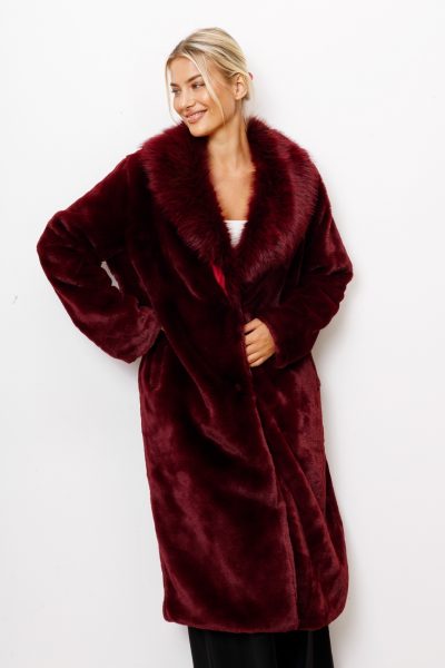 Płaszcz futro długie kołnierz – Bordo, UNI