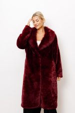 Płaszcz futro długie kołnierz – Bordo, UNI