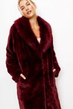 Płaszcz futro długie kołnierz – Bordo, UNI