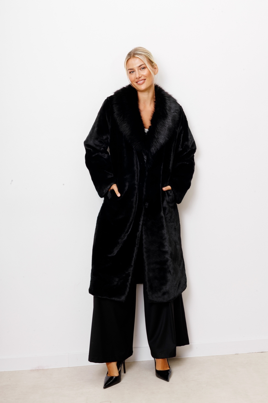 Płaszcz futro długie kołnierz – Czarny, UNI
