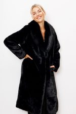 Płaszcz futro długie kołnierz – Czarny, UNI