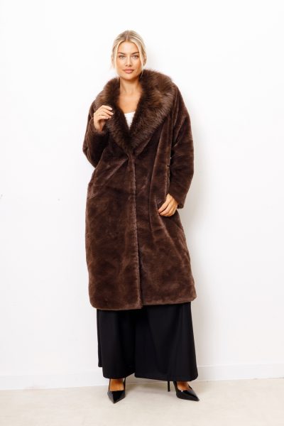 Płaszcz futro długie kołnierz – Czekolada, UNI