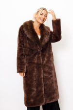 Płaszcz futro długie kołnierz – Czekolada, UNI