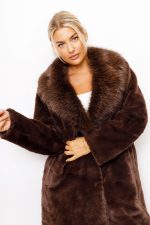 Płaszcz futro długie kołnierz – Czekolada, UNI