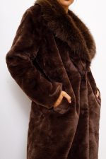 Płaszcz futro długie kołnierz – Czekolada, UNI