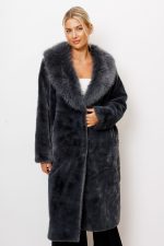 Płaszcz futro długie kołnierz – Grafit, UNI