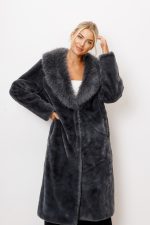 Płaszcz futro długie kołnierz – Grafit, UNI