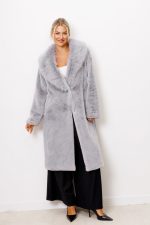 Płaszcz futro długie kołnierz – Szary, UNI