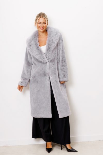 Płaszcz futro długie kołnierz – Szary, UNI