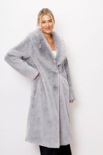 Płaszcz futro długie kołnierz – Szary, UNI