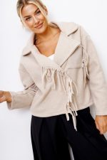 Płaszcz krótki frędzelki – Beż, UNI