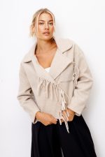 Płaszcz krótki frędzelki – Beż, UNI