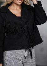 Płaszcz krótki frędzelki – Czarny, UNI