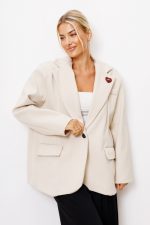 Płaszcz krótki prążek – Ecru, UNI
