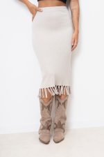 Spódnica dzianina dół frędzelki – Beż, UNI