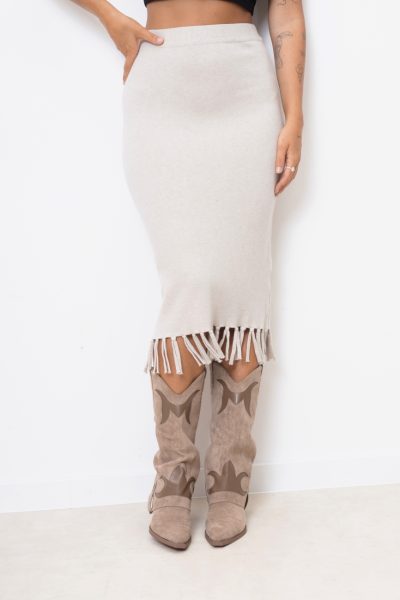 Spódnica dzianina dół frędzelki – Beż, UNI